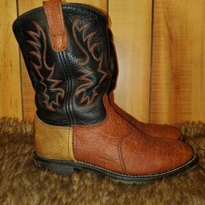 Double H Women's Leather Western Cowboy Boots Size 8.5 Black Tan Vintage EUC